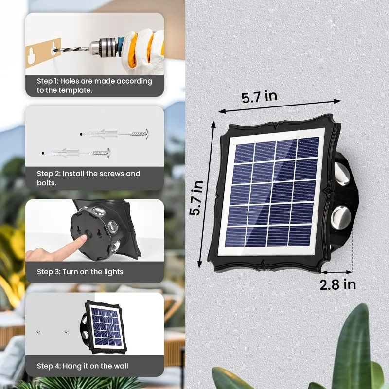 Solar Fence Lights Outdoor, IP65 Waterproof Solar Powered with 1500 mAh Battery, LED Spot Lens Wall Lights with 2 Lighting Modes