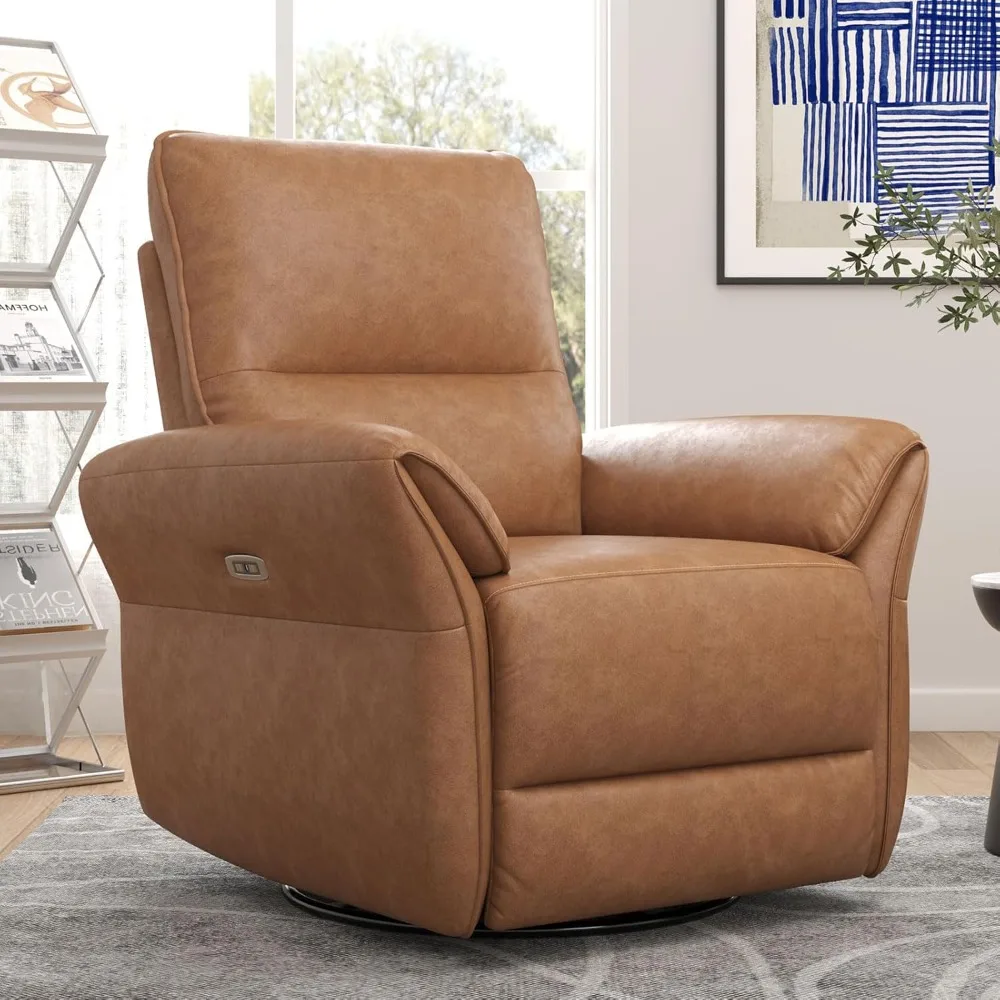 

Power Swivel Glider Recliner Chair Electric Rocker Recliner Chairs for Adults, Upholstered Faux Leather Reclining Sofa Chair for