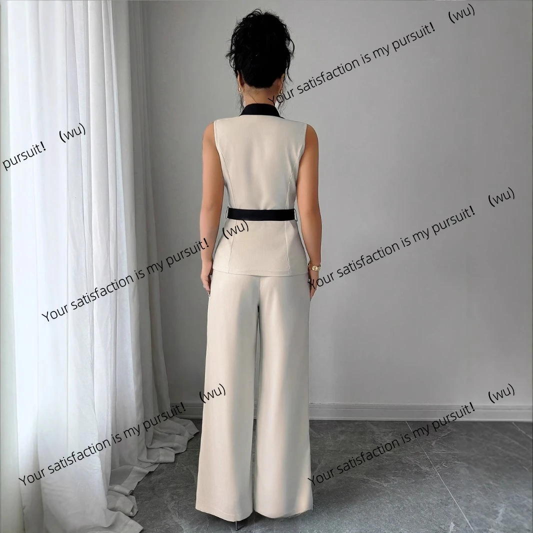 

European and American temperament elegant wind tube top straight trousers women's suit women's vest suit