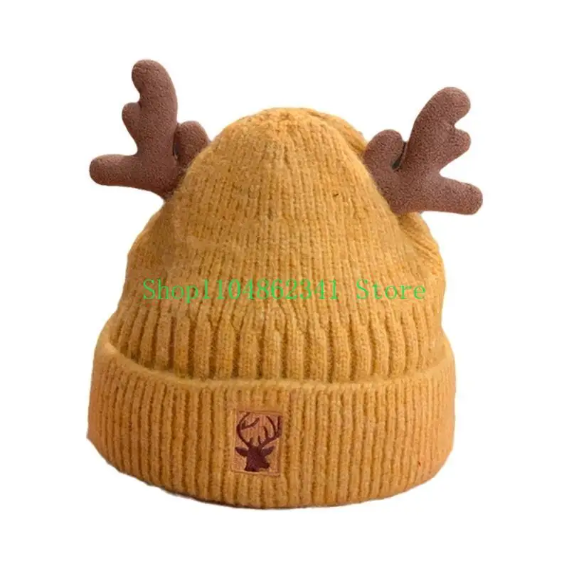 

652F All-match Knitted Hat Antler Beanie Hat Woolen Hat Windproof for Skiing Climbing