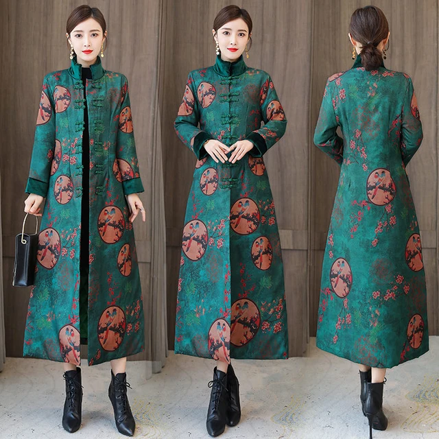 Women's Cheongsam, Winter Padded Jacket, retailer Printed Dress