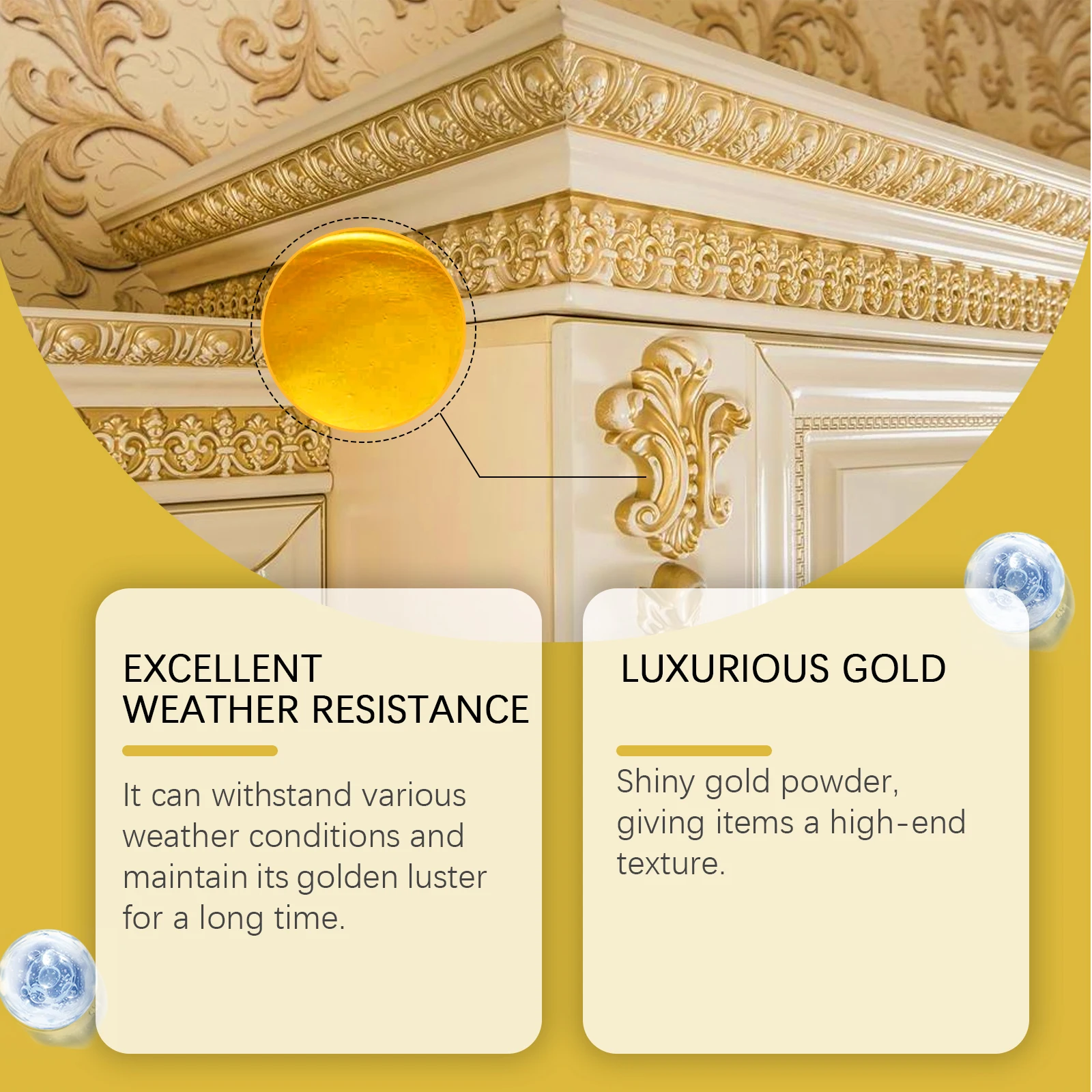 Weather Resistant Water Based Gold Paint Metal Paint Outdoor Gold Foil Roman Column Decorative Long Lasting Shine Luxury Finish