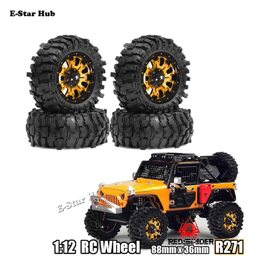 4PCS Metal 88MM Beadlock Wheels Tires for 1/12 Crawler Car MJX Hyper Go H12Y+ Axial SCX10 90046 AXI03007 Tamiya CC01 D90