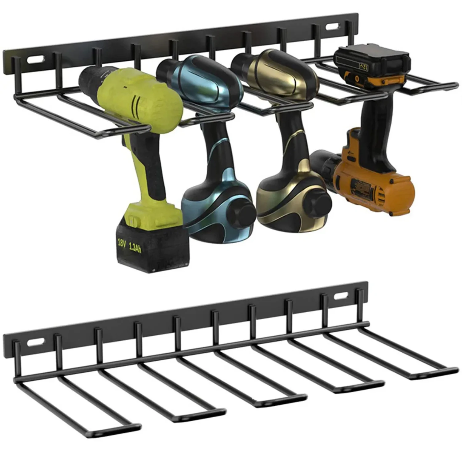 Heavy Duty Wall Mounted Hand Power Tool Organizer Rack Floating Tool Shelf with Drill Holders for Workshop Garage.