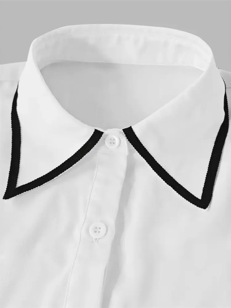 Chemise blanche élégante assortie avec tout pour femmes, chemisier à revers à manches longues avec cravate, mode pour les déplacements au bureau, hauts de Style quotidien