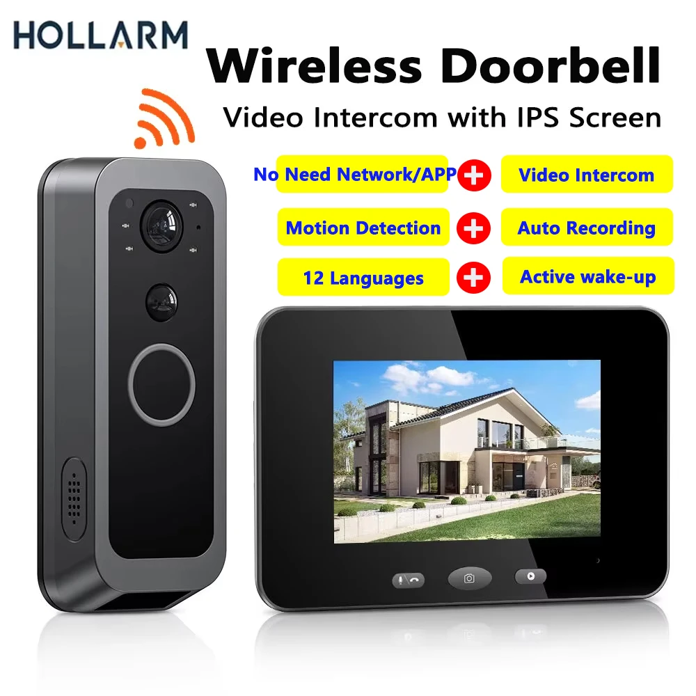 

Hollarm беспроводной домофон дверной звонок умный дом ночного видения водонепроницаемый дверной звонок камера безопасности видео дверной звонок 4,3-дюймовый IPS экран