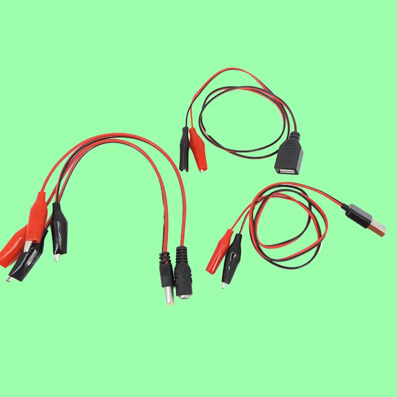red black Alligator Cilps to USB DC Male Female 5.5MM cable Plug Test Lead Jumper Wire Crocodile Clip Probe connector Adapter P1