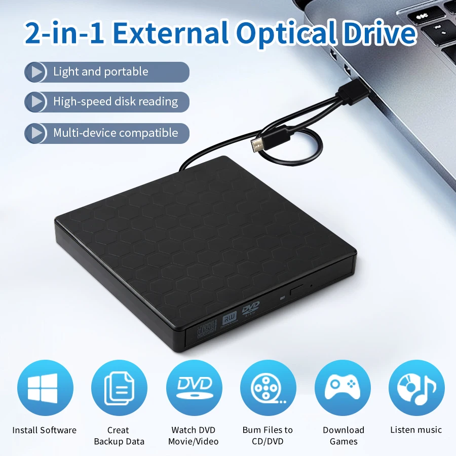 

USB 3.0 Type-C 2 в 1, внешние оптические приводы, записывающее устройство для DVD-дисков RW, устройство записи компакт-дисков, ПЗУ, проигрыватель компакт-дисков для ноутбуков, ноутбуков, компьютеров, ПК