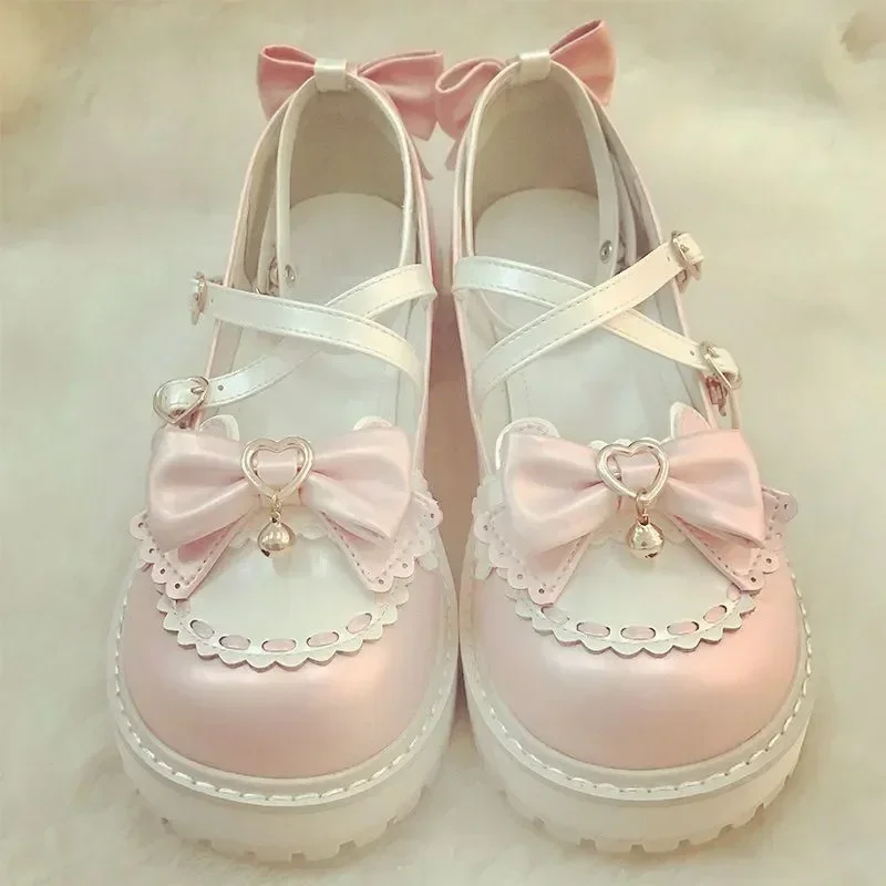 Ankle Buckle Strap Sweet Sandals Women Japanese Style Bow Kawaii Chic Round Toe Shoes Summer College Style Cute