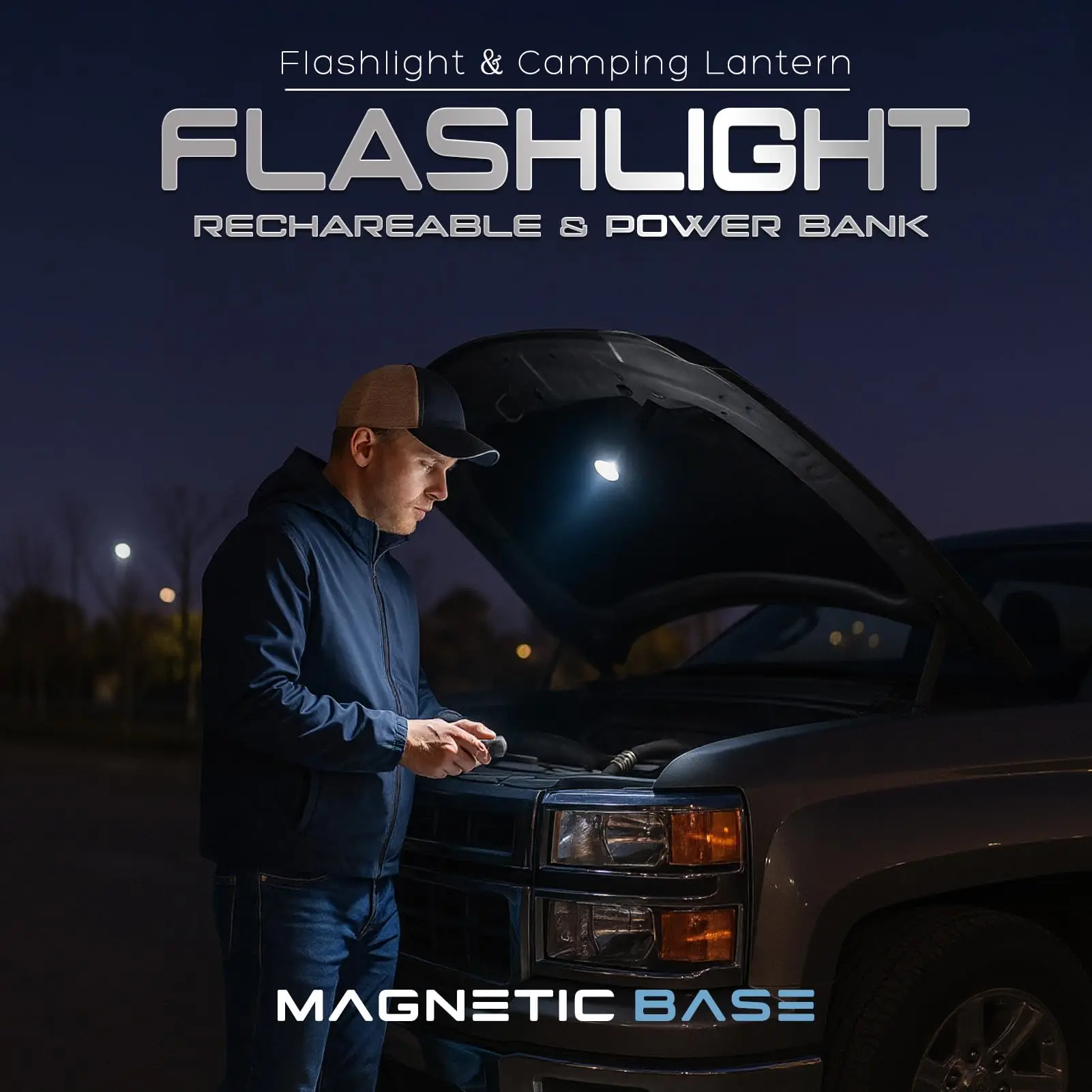 High-Lumen Zoomable Flashlight, Built-in Power Bank & Camping Lantern, USB-C Rechargeable With Tail Magnet For Outdoor