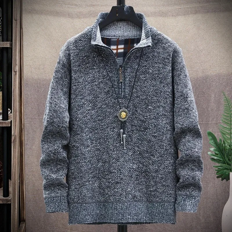 Men's Autumn Winter Solid Turtleneck Zipper Pullover Long Sleeve Undershirt Sweater Knitted Fashion Office Lady Vintage Tops