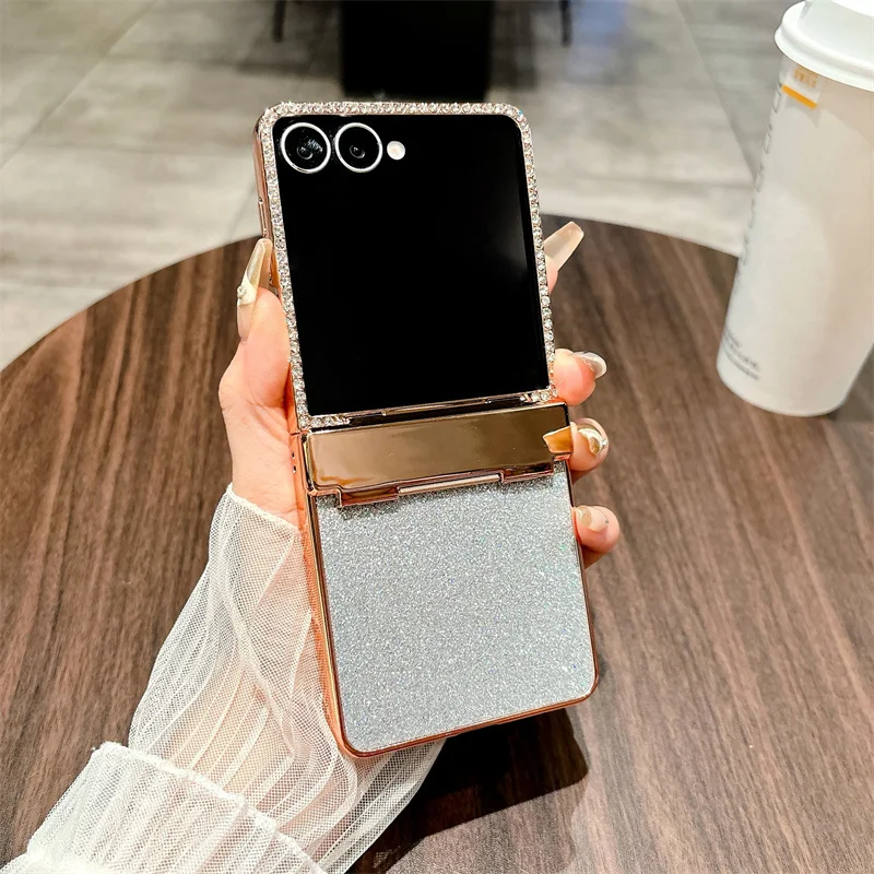 

Fashion Sparkling Diamond Phone Case For Samsung Galaxy Z Flip 7 7 FE 6 5 4 3 5G Electroplated Hinge Protect PC Shockproof Cover