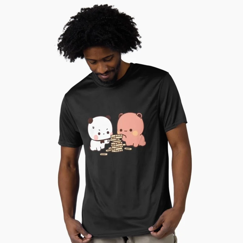 Camiseta de regalo de Bubu y Dudu jugando a Jenga ‌ kawaii ‌   Camiseta con gráfico de oso panda, ropa Y2K linda, 100% algodón, camiseta de todas las tallas