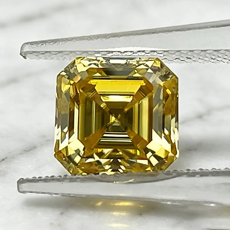 Moissanit-Stein im Asscher-Schliff, zitronengelber Edelstein für DIY-Schmuckherstellung von Ringen, Halsketten und Ohrringen, mit Zertifikat – Detail 6