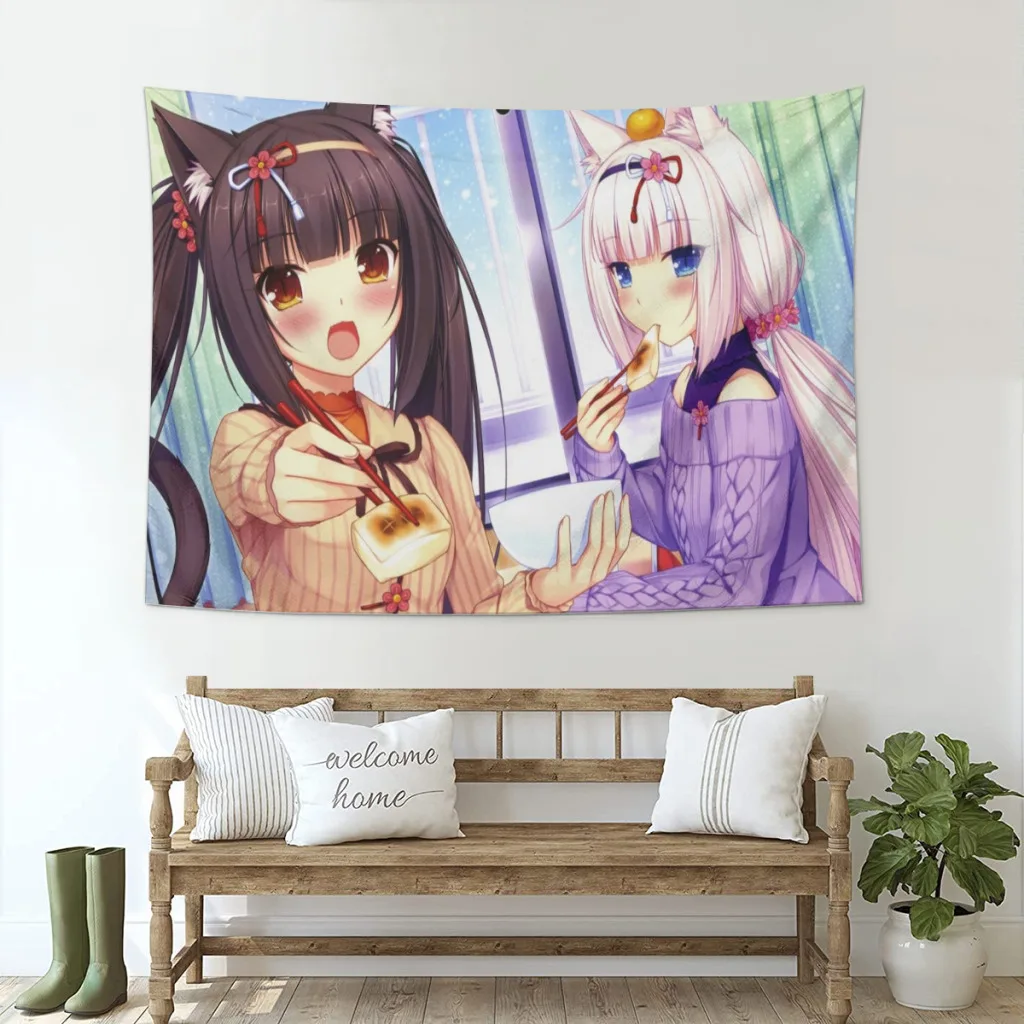 Anime Wall Hanging Tapestry Japan Kawaii Cat Girl Paradi Room Decor Aesthetic Decorative Cartoon Photo Background Cloth Table