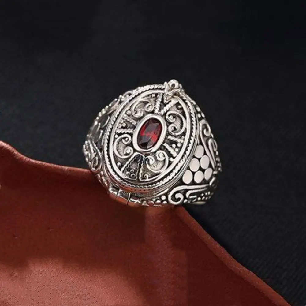 Fashion Secret Compartment Gawu Box Ring Adjustable Ethnic Openable Finger Ring Antique Alloy Opening Ring Jewelry Gift