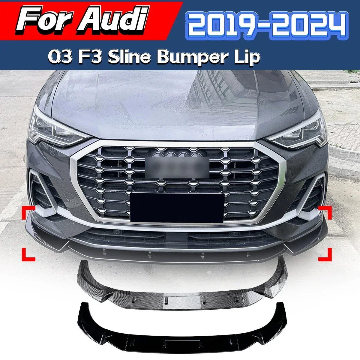 For Audi Q3 F3 Sline 2019 2020 2021 2022 2023 2024 Car Front Bumper Splitter Diffuser Spoiler Lip Gloss Black Body Kit