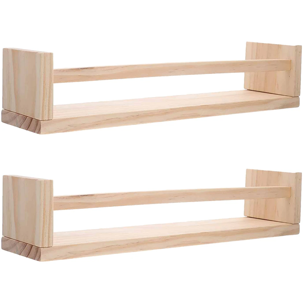 

2 Pcs Wall mounted Storage Rack Wooden Display Shelves Bedroom Bathroom Kitchen Large Capacity Sturdy Wood Floating Shelf