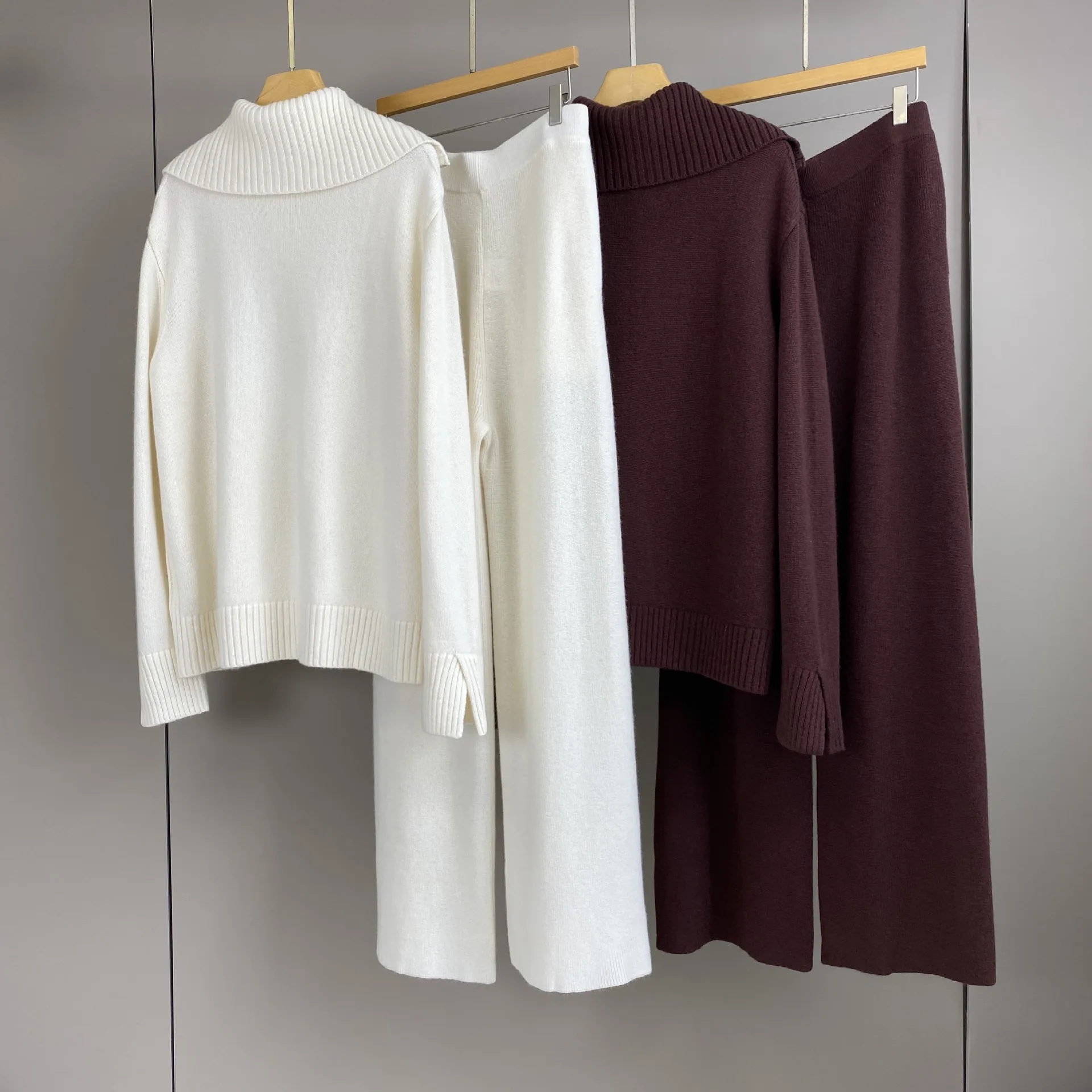2025 automne et hiver nouveau revers cachemire laine couleur unie pull mode décontracté pantalon droit costume