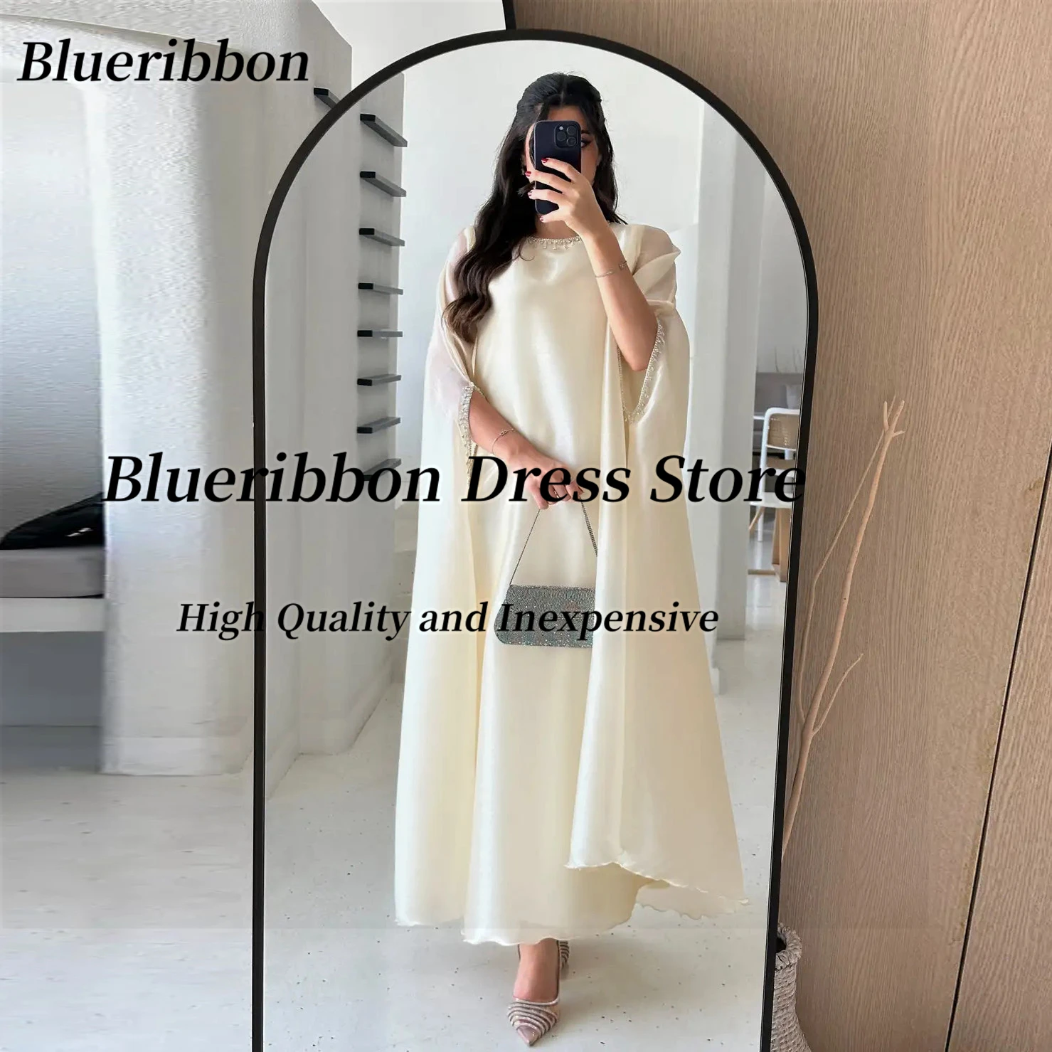 Blueribbon Robes De Soirée طاقم الرقبة فساتين لحضور الحفلات الموسيقية الديكور كم طويل مخصص فساتين السهرة طول الكاحل فستان الحفلات الخاصة