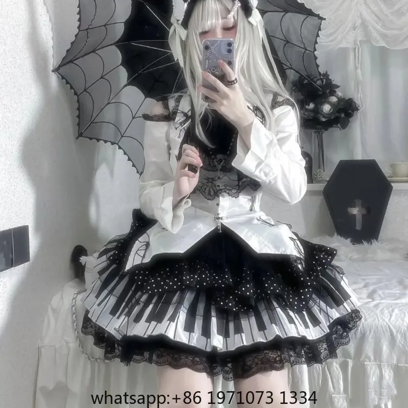 Spicy Girl Punk Middle Black and White Piano Key Polka Lace Short Skirt Dutch Piano Cake Skirt