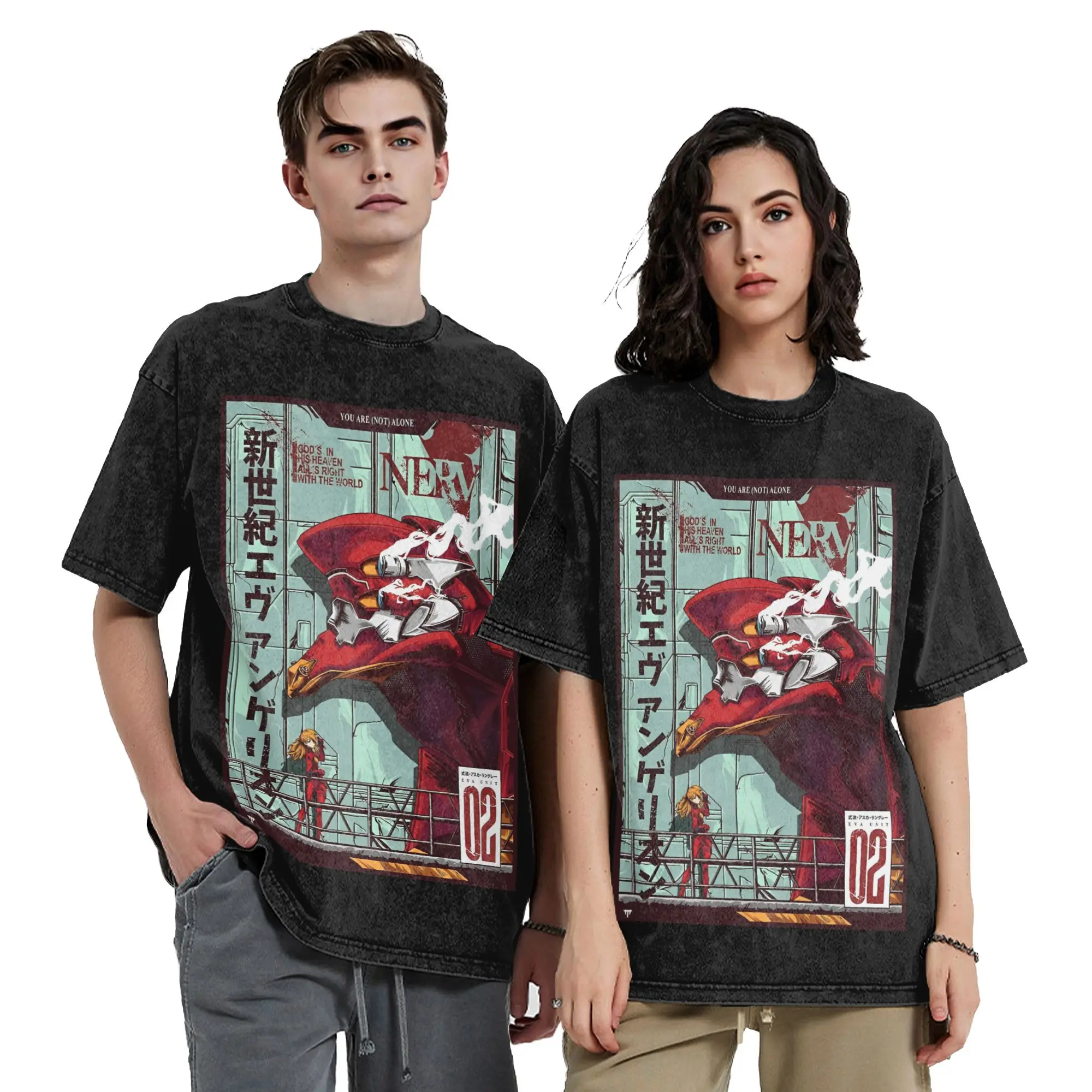 Men Women EVA Unit 02 Vintage Washed T Shirt  100% Cotton Clothing Funny Short Sleeve Round Collar Tee Shirt