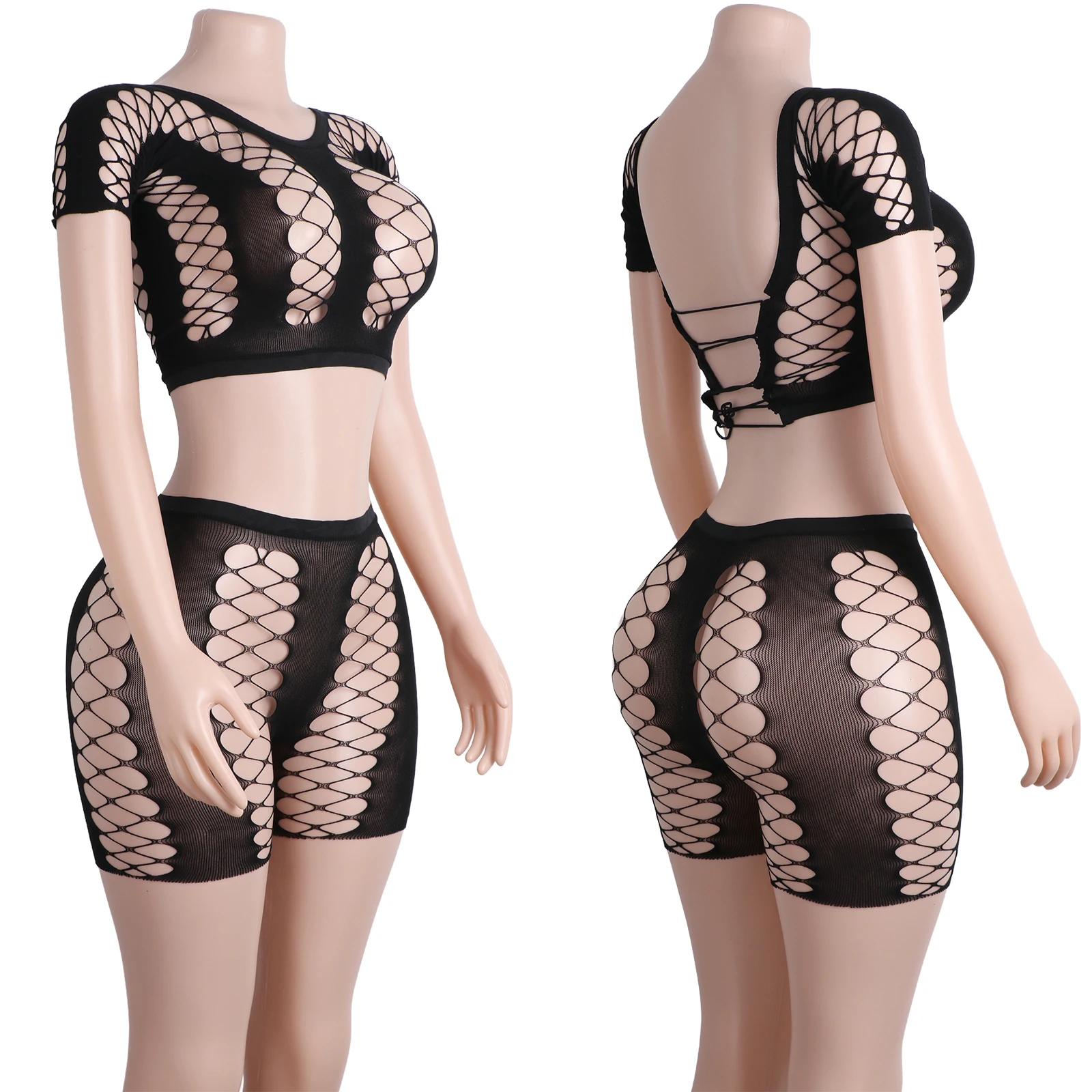 

Экзотический костюм для танцев: боди с кристаллами, кружевной стрейч-комбинезон из двух частей для выступлений в клубе, сексуальный костюм для взрослых, шорты