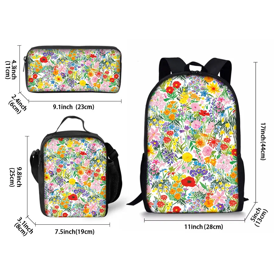 Zaini con set di tre pezzi con motivo floreale per ragazzi e ragazze, i migliori regali, zaino scolastico per cartoni animati 3D per bambini