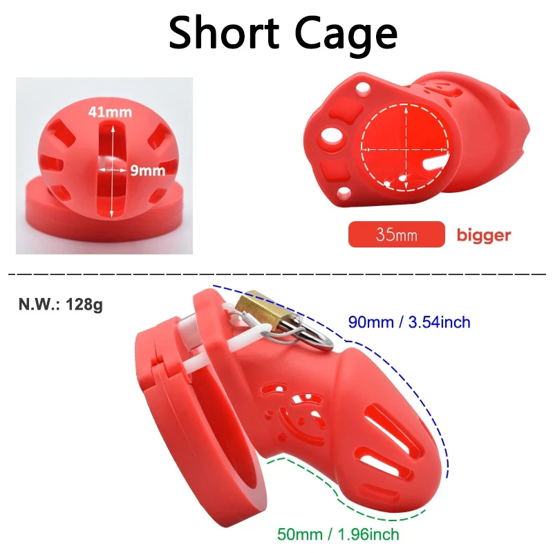 Pink Silicone Male Chastity Cage Device Belt Gimp Small/Large Lockable Ring Sex Toys with 5 Cock Ring Penis Sleeve for Men BDSM