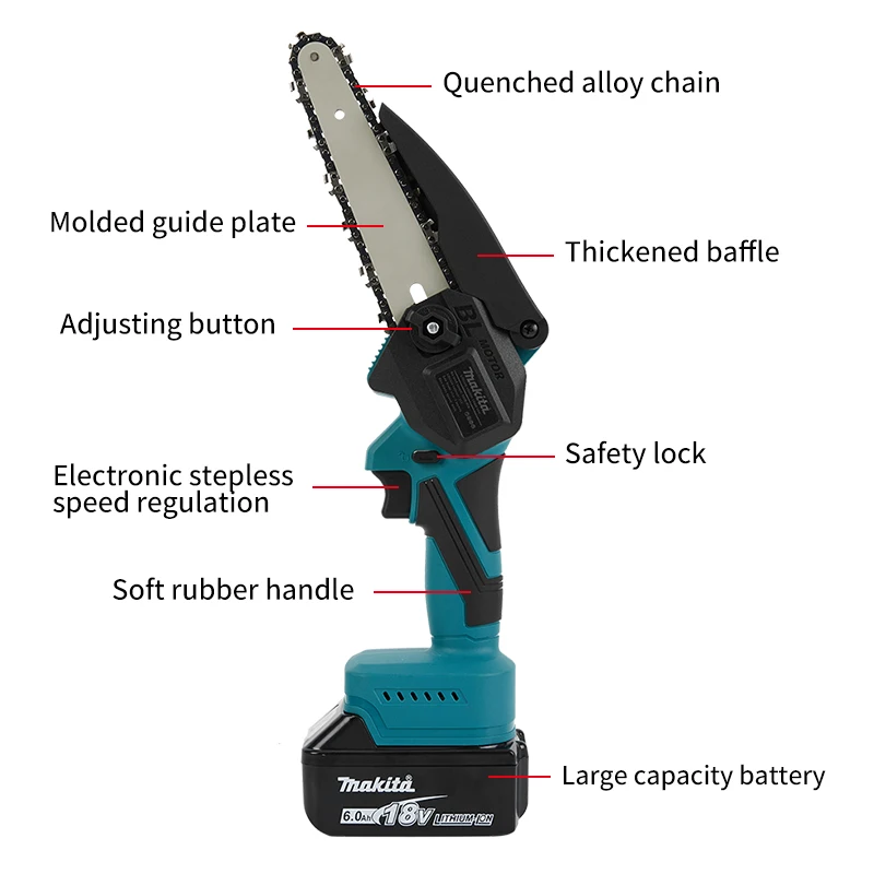 Makita 18V Brushless Lithium Battery Single Hand Saw for Home Use, Small Handheld Firewood Saw, Outdoor Portable