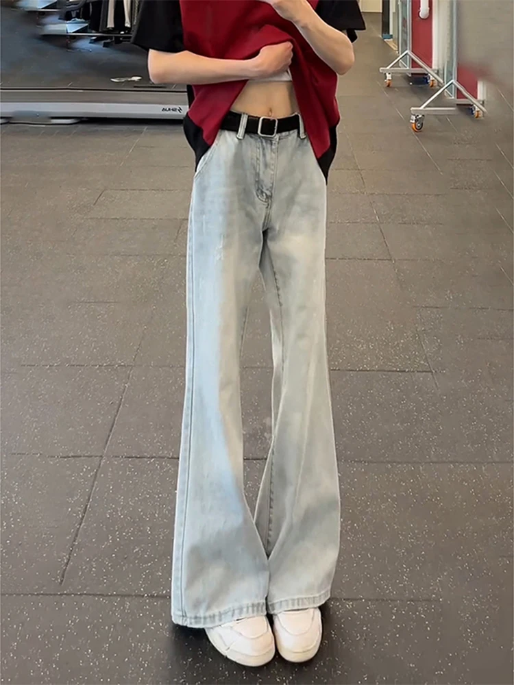 

Light Blue Curved Blade Jeans Men's Summer Thin Straight Loose Fit Micro Flared Pants American High Street Style Casual Jeans