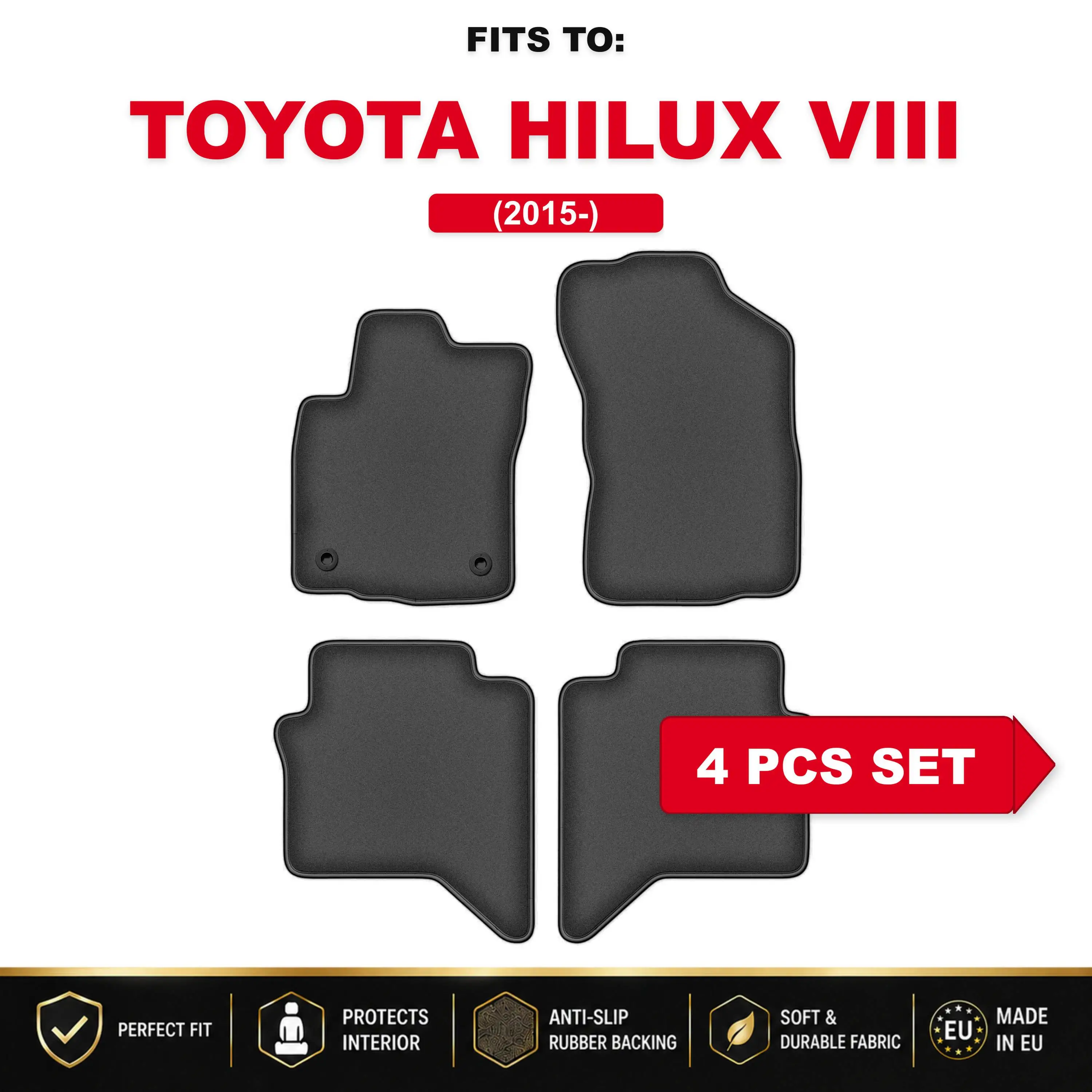 PREMIUM velours automatten voor: Toyota Hilux VIII 2015 - bijpassende automattenset voor pick-up auto's