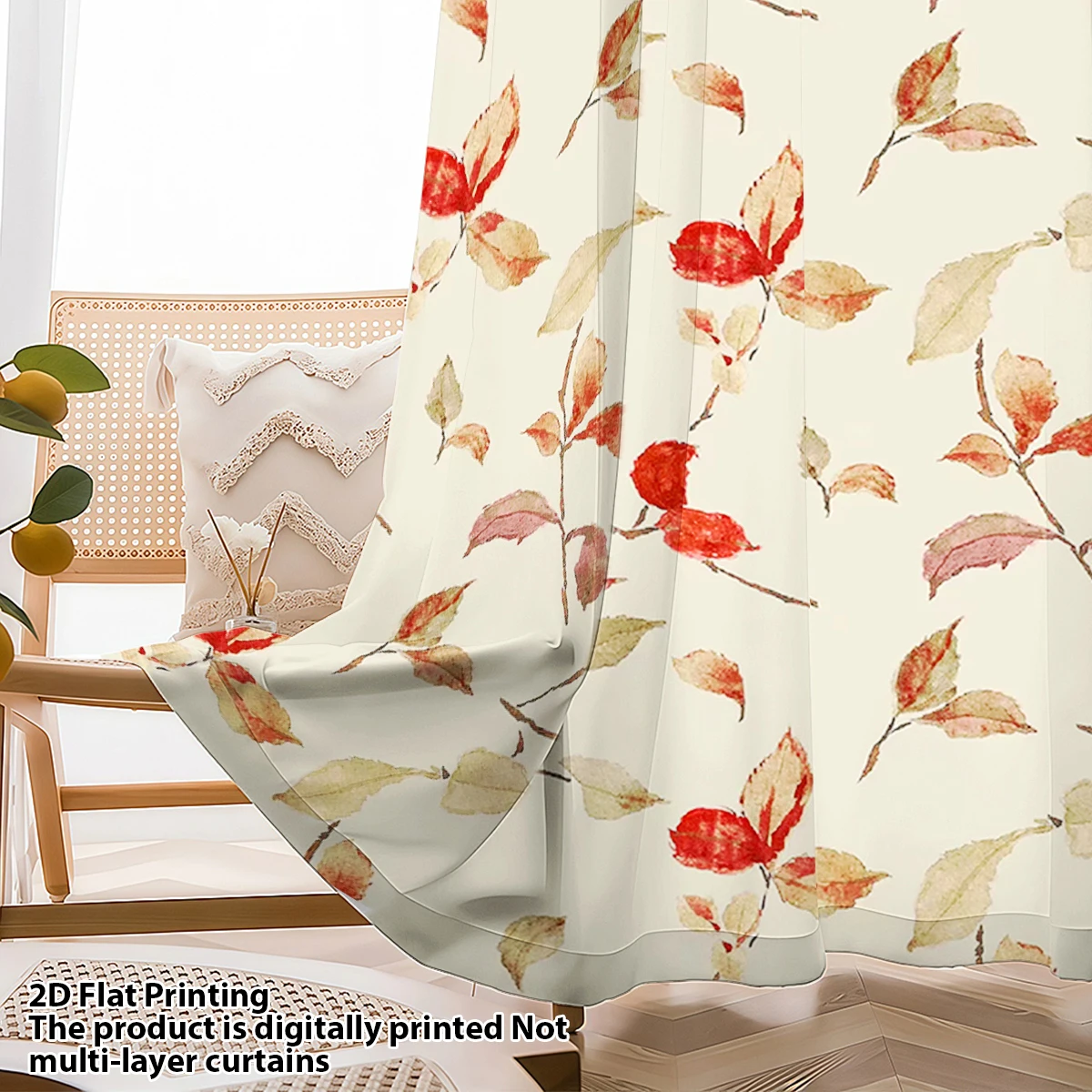 Warm-Toned Autumn Leaf Sheer Curtain - Retro Autumn Style Rod-Pocket Sheer Curtain, Ambient Decorative Sheer Curtain for Living