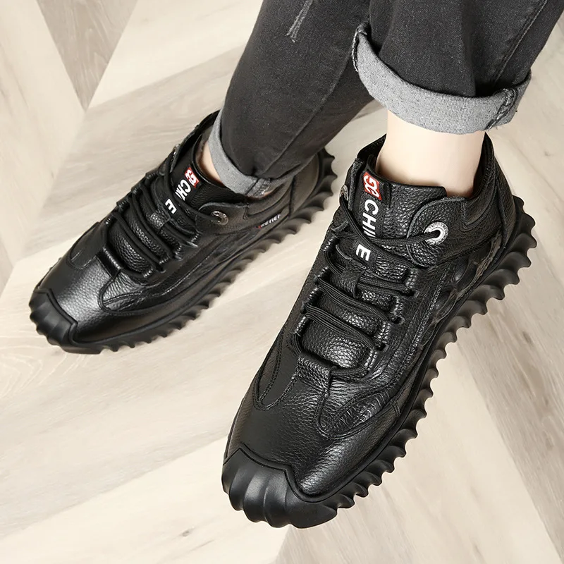 Zapatos cálidos de invierno para hombre, botines de cuero con plataforma para hombre, novedad de moda, zapatos de trabajo informales concisos, botas de hombre de alta calidad