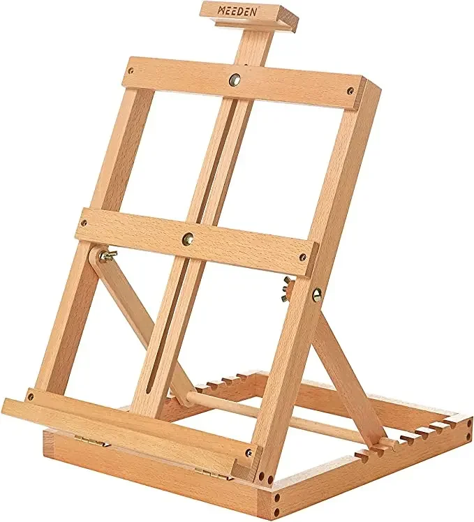 

MEEDEN Heavy-Duty Tabletop Studio H-Frame Wooden Easel- Solid Beech Wood Adjustable Artists Desktop Wood Easel Table