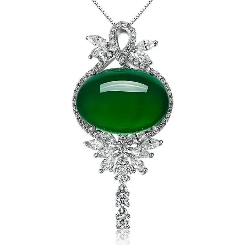 

Natural Green Jade Pendant 925 Silver Necklace Jadeite Chalcedony Amulet Fashion Charm Jewelry Gifts for Women Her