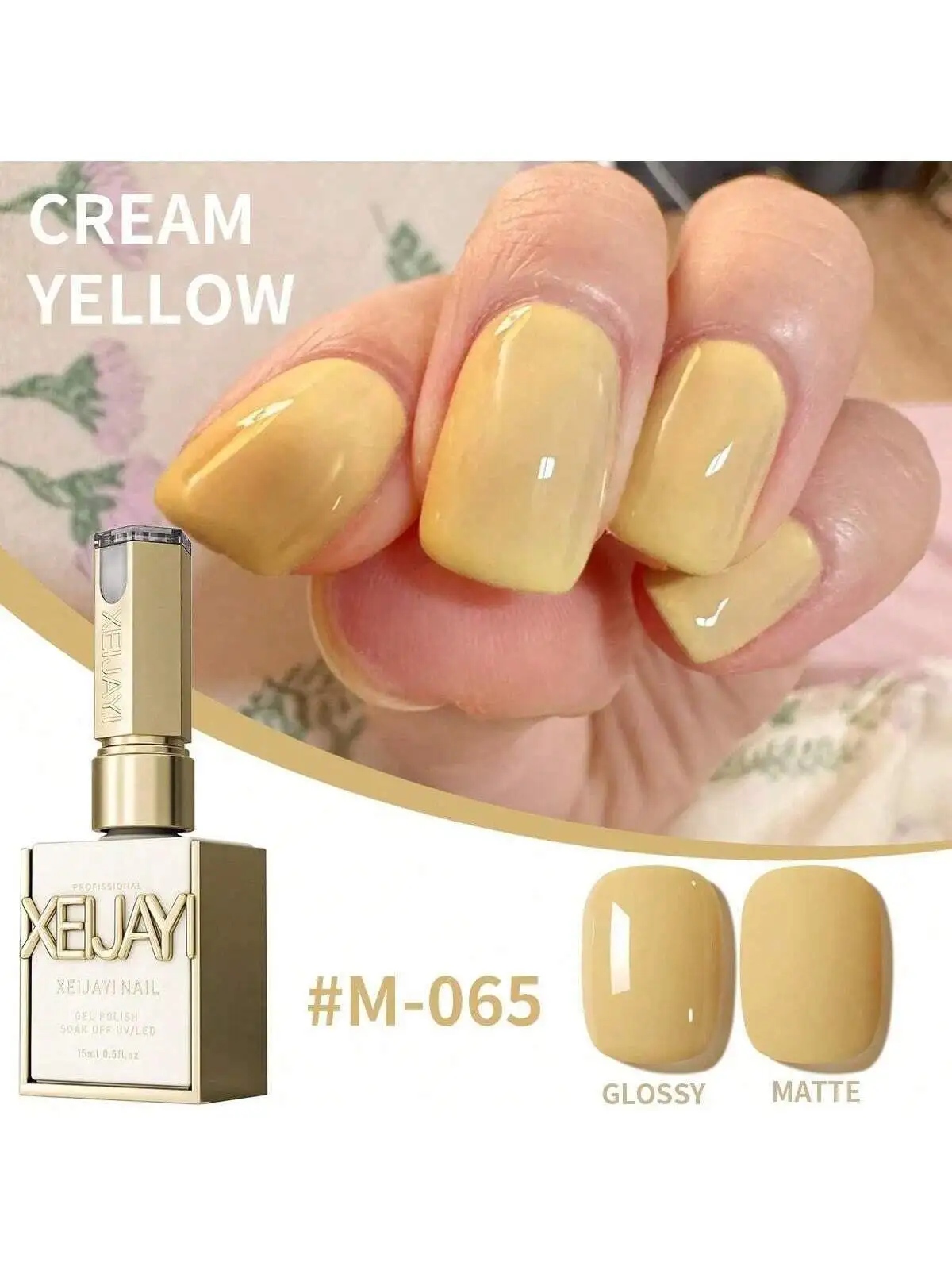 XEIJAYI 1pc 15ML Cream Yellow Gel Nail Polish Unscented Soak Off UV LED Formula Suitable for women's nail art