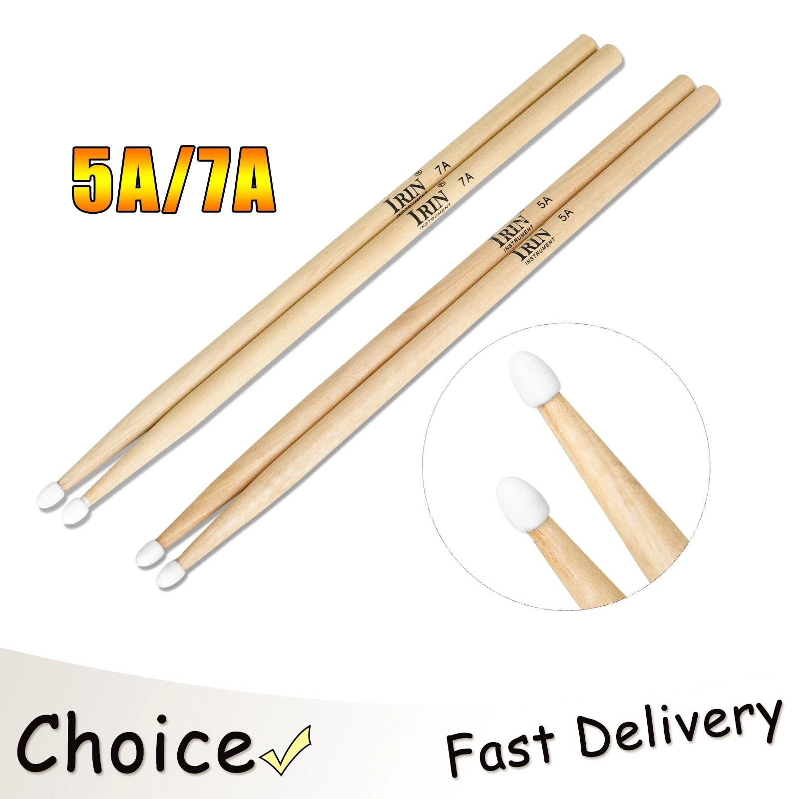 IRIN 1 أزواج 5A/7A مطارق أفخاذ القيقب الممتازة مثالية لجميع الأعمار أعواد طبلة ممارسة متينة لأجزاء قرع الجاز