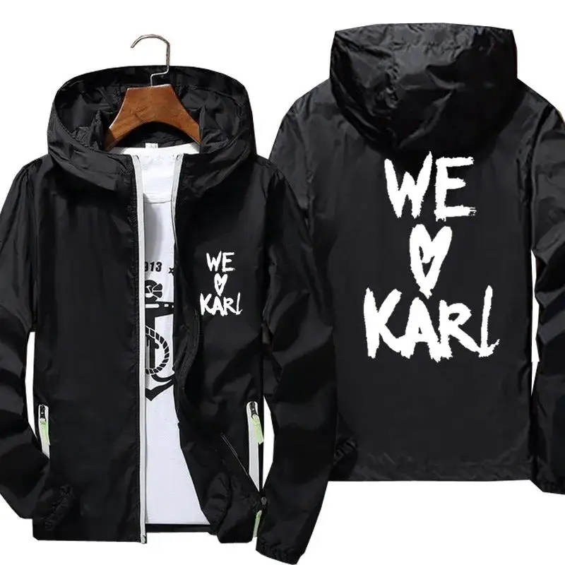 

We Love Karls Hooded Men Streetwear Jacket Thin Reflective Sunscreen Pilot Windbreaker Sports Coat Oversized Hooded Clothing