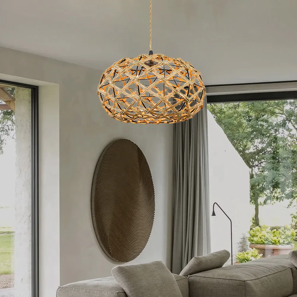Hanging Light Cord Plug in Pendant Light Fixture with Linen Rope Rustic Industrial Design for Living Room Corridor Themed Party