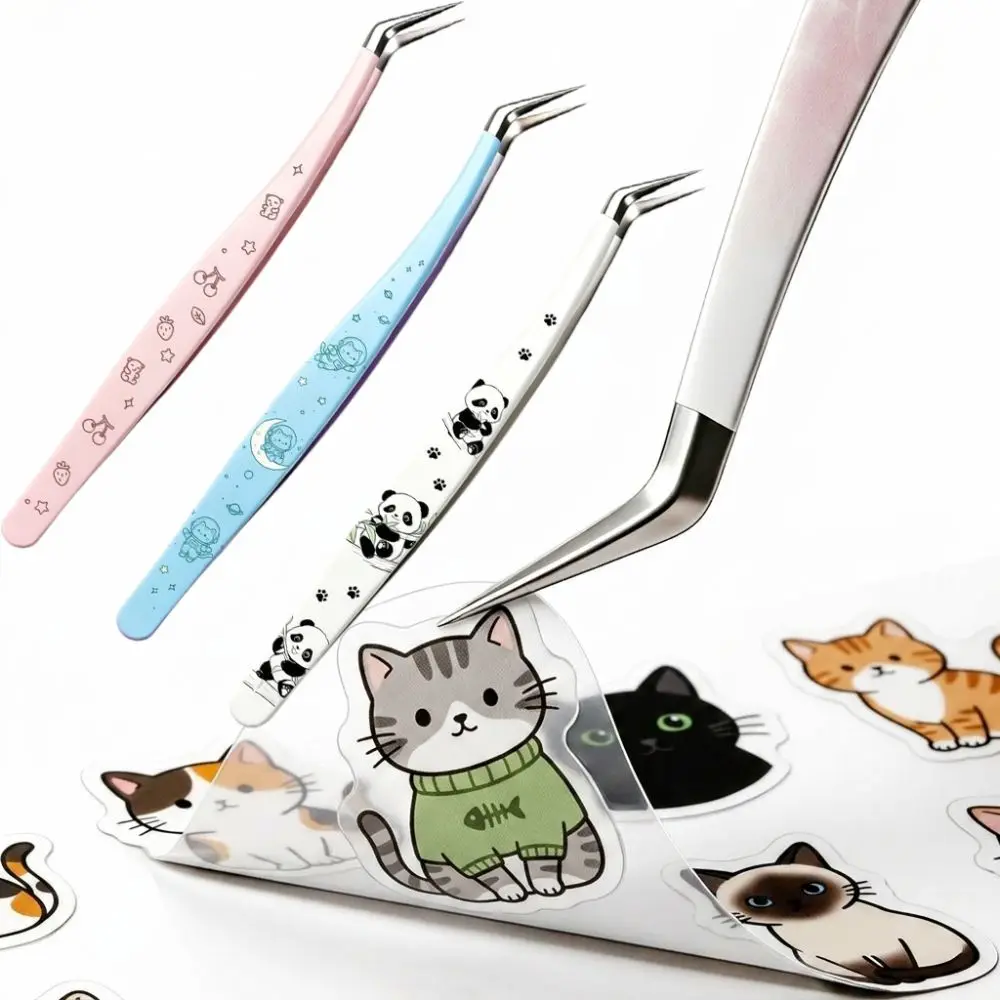 Stainless Steel Curved Stickers Tweezers Anti-static High Precision Hand Account Craft Tweezers Cartoon Style False Eyelash Clip