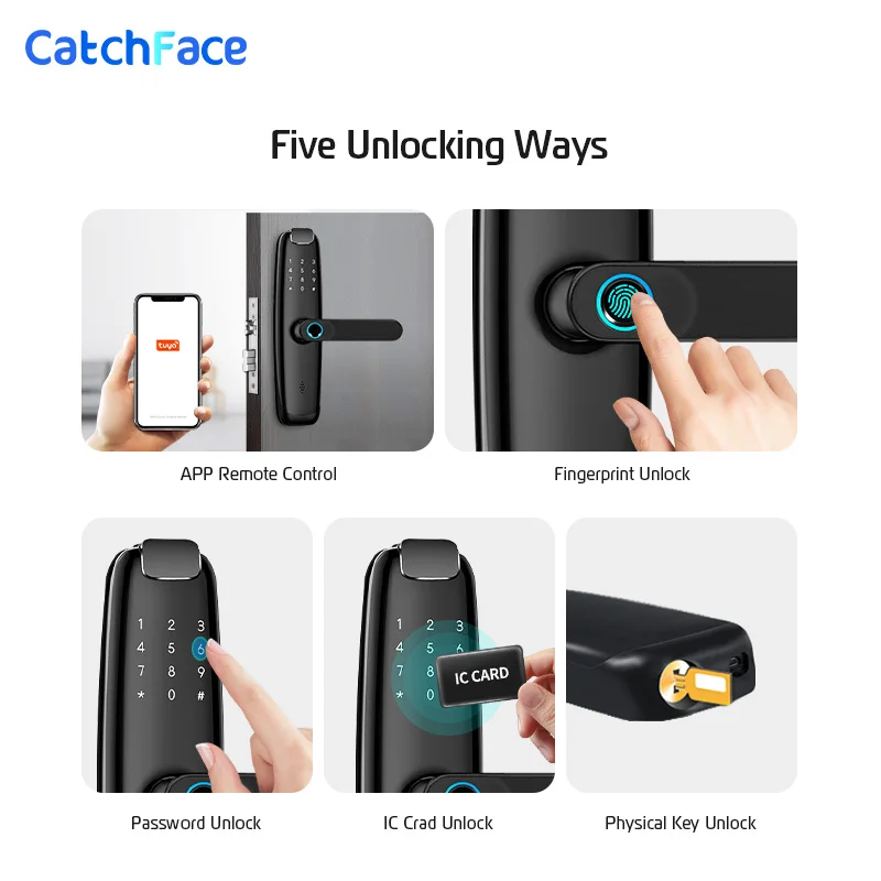 8 Language Tuya Smart APP WIFI Fingerprint Door Lock IC Card Digital Code Electronic Reader  Home Security Mortise