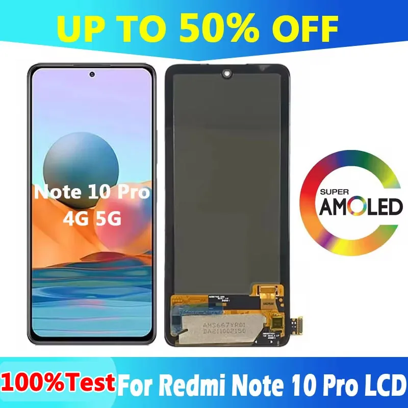 

6.67" AMOLED Screen for Xiaomi Redmi Note 10Pro 4G 5G LCD Display Touch Screen For Redmi Note10Pro M2101K6G LCD Display Replace