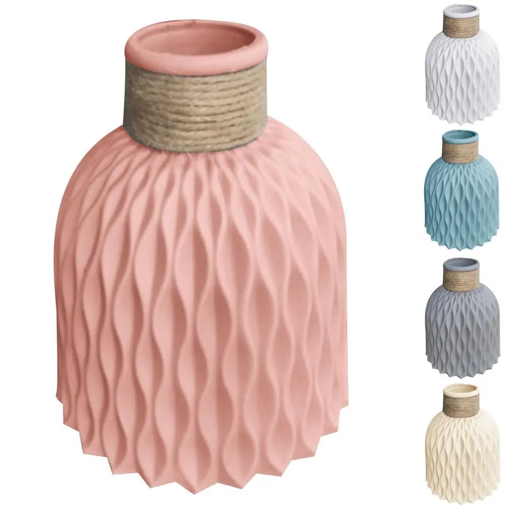 For Home Vase 15*12cm Plastic Striped Nordic Style Faux Ceramics Desktop Decor Water Ripple Plastic Vase Wave Flower Pot Garden