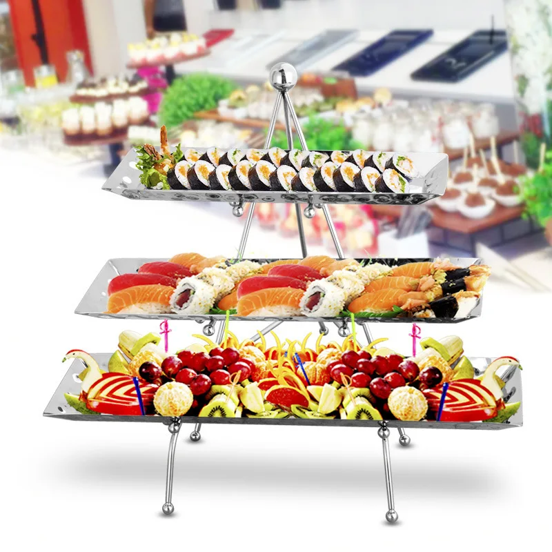 

Stainless steel buffet table food display stand hotel banquet multi-layer fruit rack cold meal tea break rack dim sum