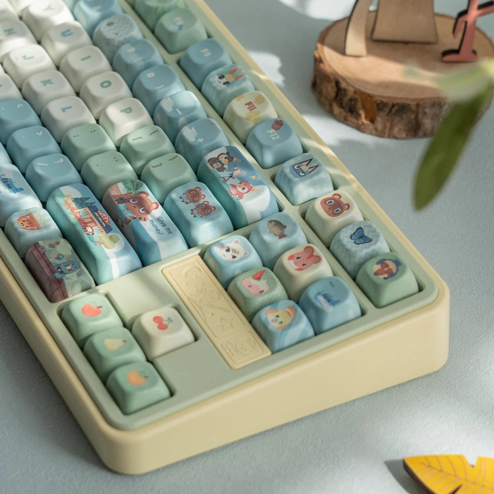 Cute Animal Forest Theme Keycap Cherry/FOA Profile Thermal Sublimation PBT Cartoon Blue Green Custom Mechanical Keyboard Caps