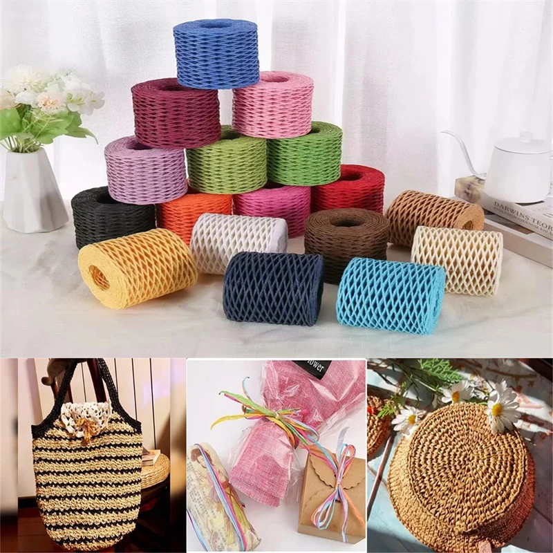 200M Natural Raffia Straw Yarn For Knitting Crocheting Paper Threads DIY Handmade Summer Sunhat Beach Bag Braided Cord Supplies