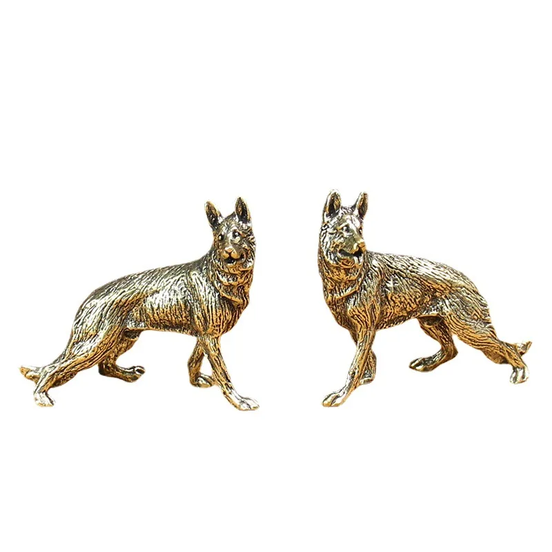 Vintage German Shepherds Dog Statue Ornament Pure Brass Animal Miniature Figurine Living Room Desk Decoration Accessories