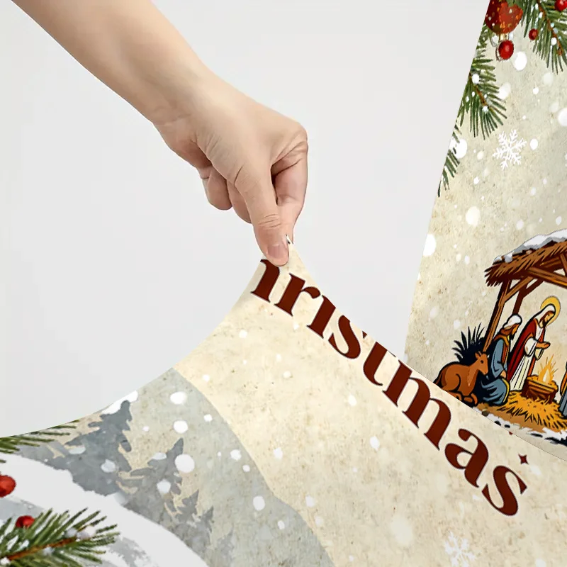 Vintage Nativity Scene Christmas Print Stretch Dining Chair Cover, Removable Washable Xmas Chair Slipcover