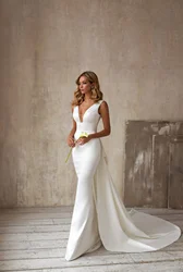 2023 new European and American  women's dress sexy V-neck sleeveless tail long dress wedding dress Ladies white evening dress